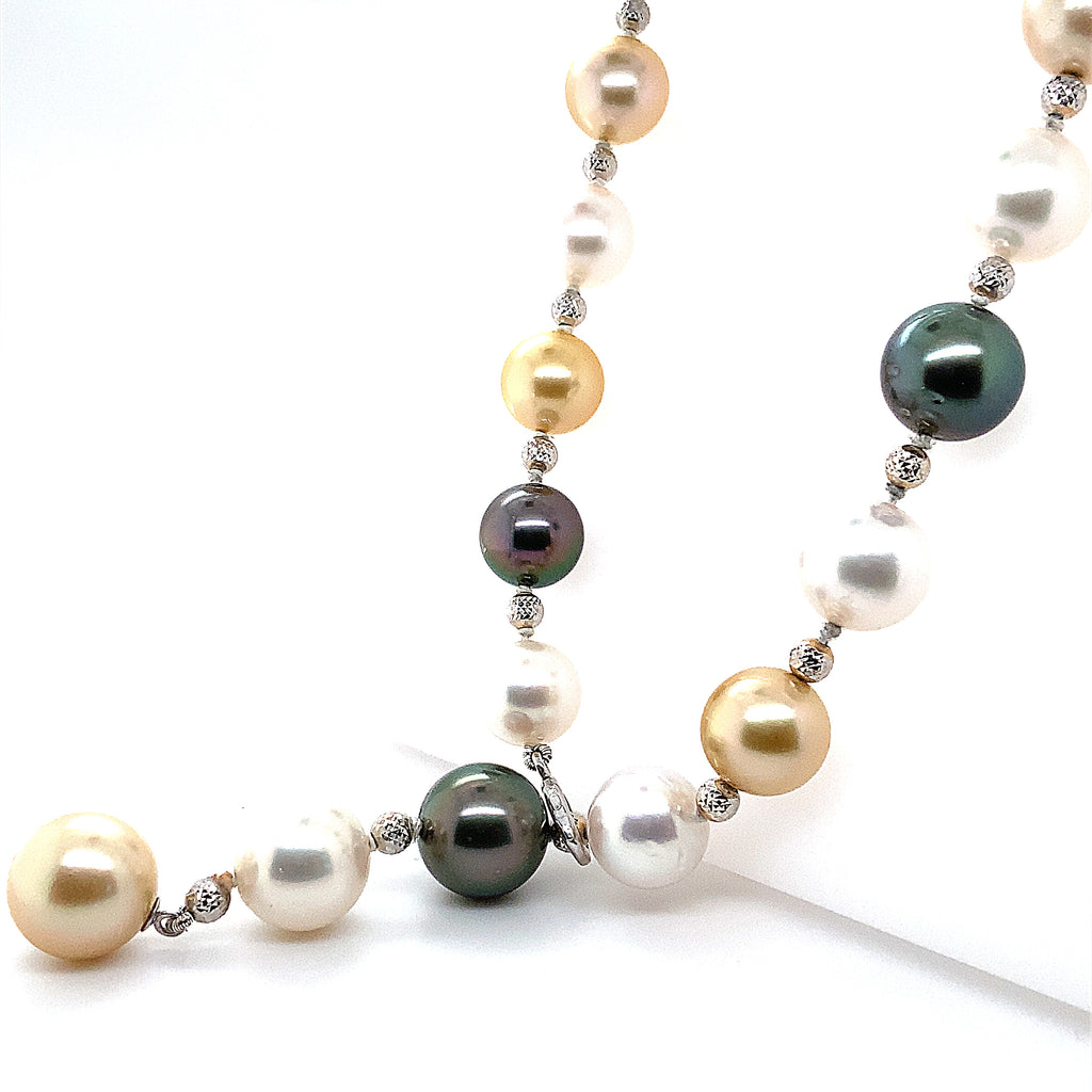 multi color natural south sea pearl lariat necklace 22 inches long.