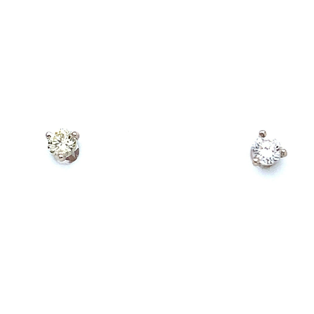 small diamond studs with threaded post and back set in 14k white gold