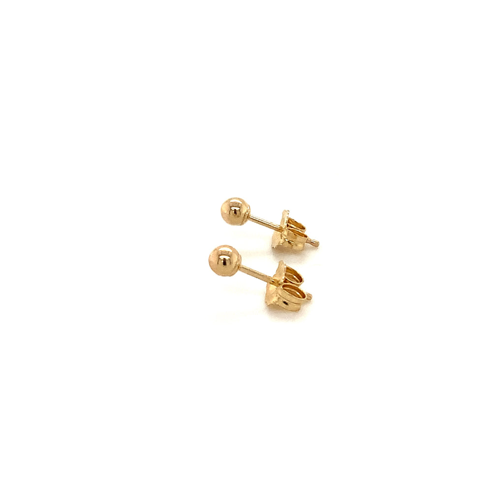 one pair of 4mm ball stud earrings 14kt yellow gold with bright finish, friction backs included.