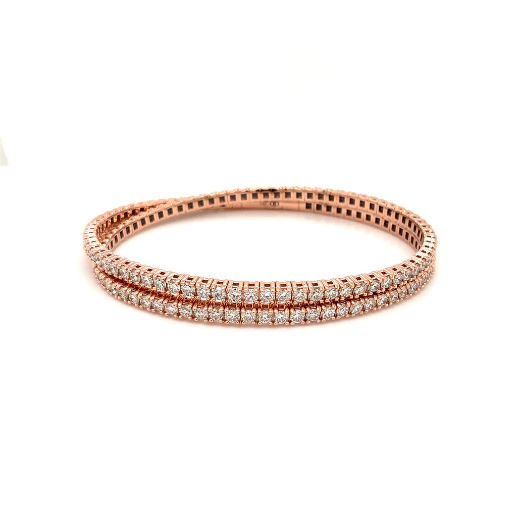 flexi double row diamond tennis bracelet 6.50 carats t.w. 14k rose gold