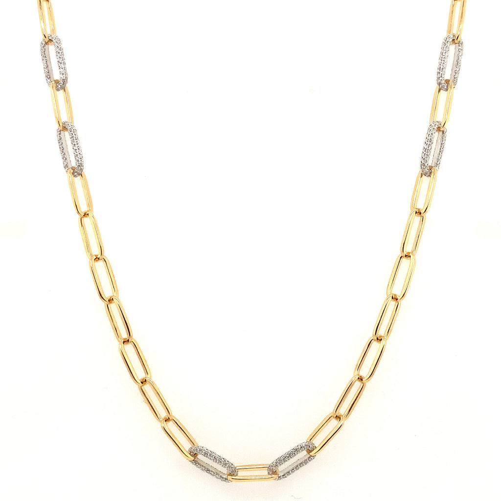 pavé diamond paperclip necklace 18k yellow and white gold 2.38  cts. tw. 16.5 inches long