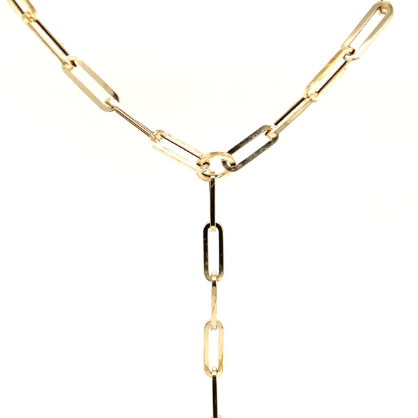 royal chain collection 14kt yellow gold paper clip lariat chain 17'' long