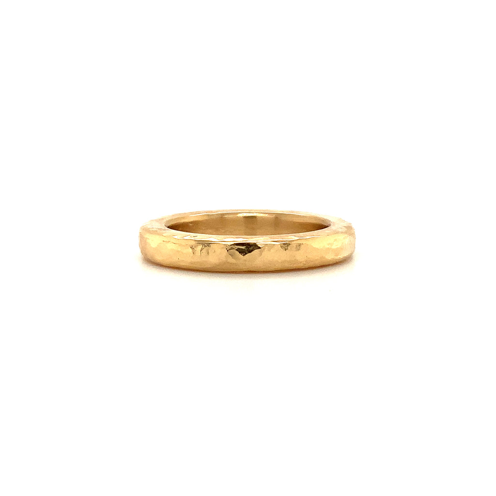 hammered finish solid 18k yellow gold wedding band