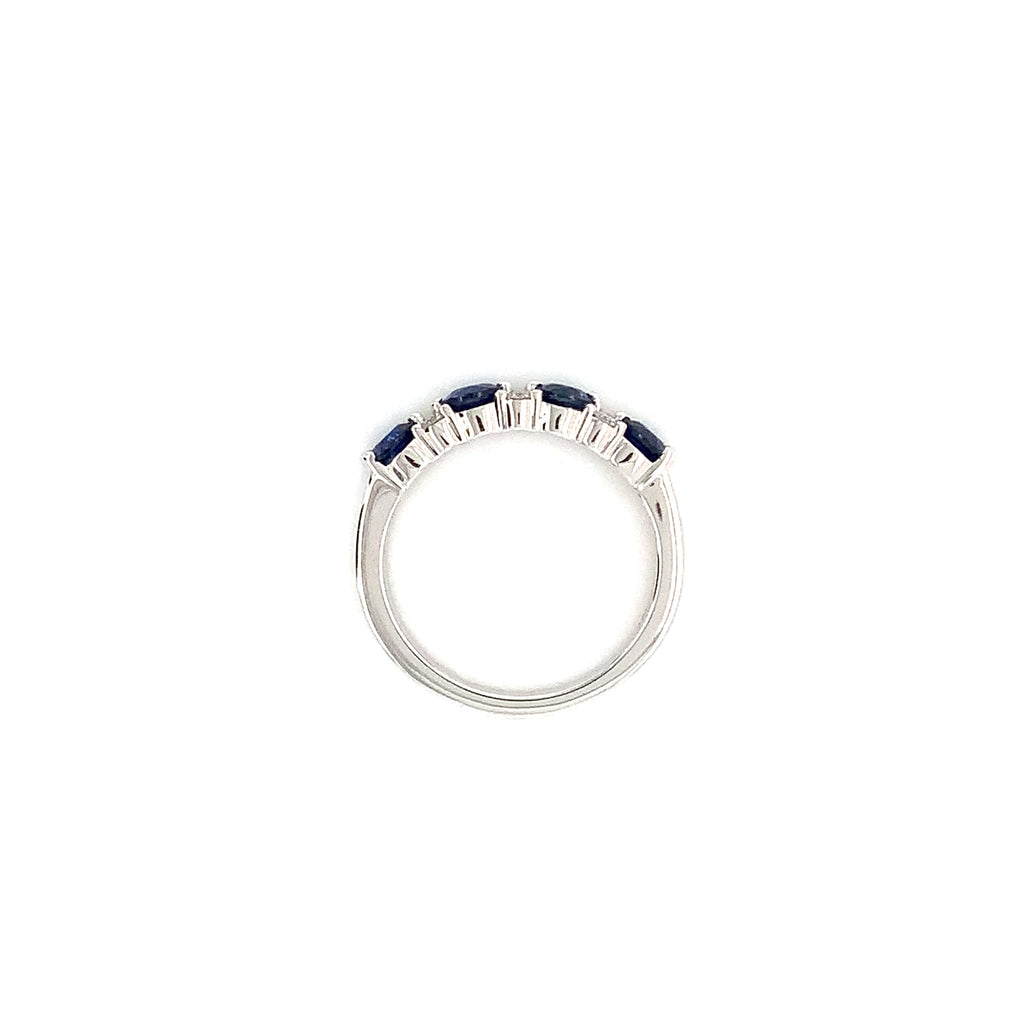 blue sapphire and diamond round brilliant cut  18k white gold straight line band