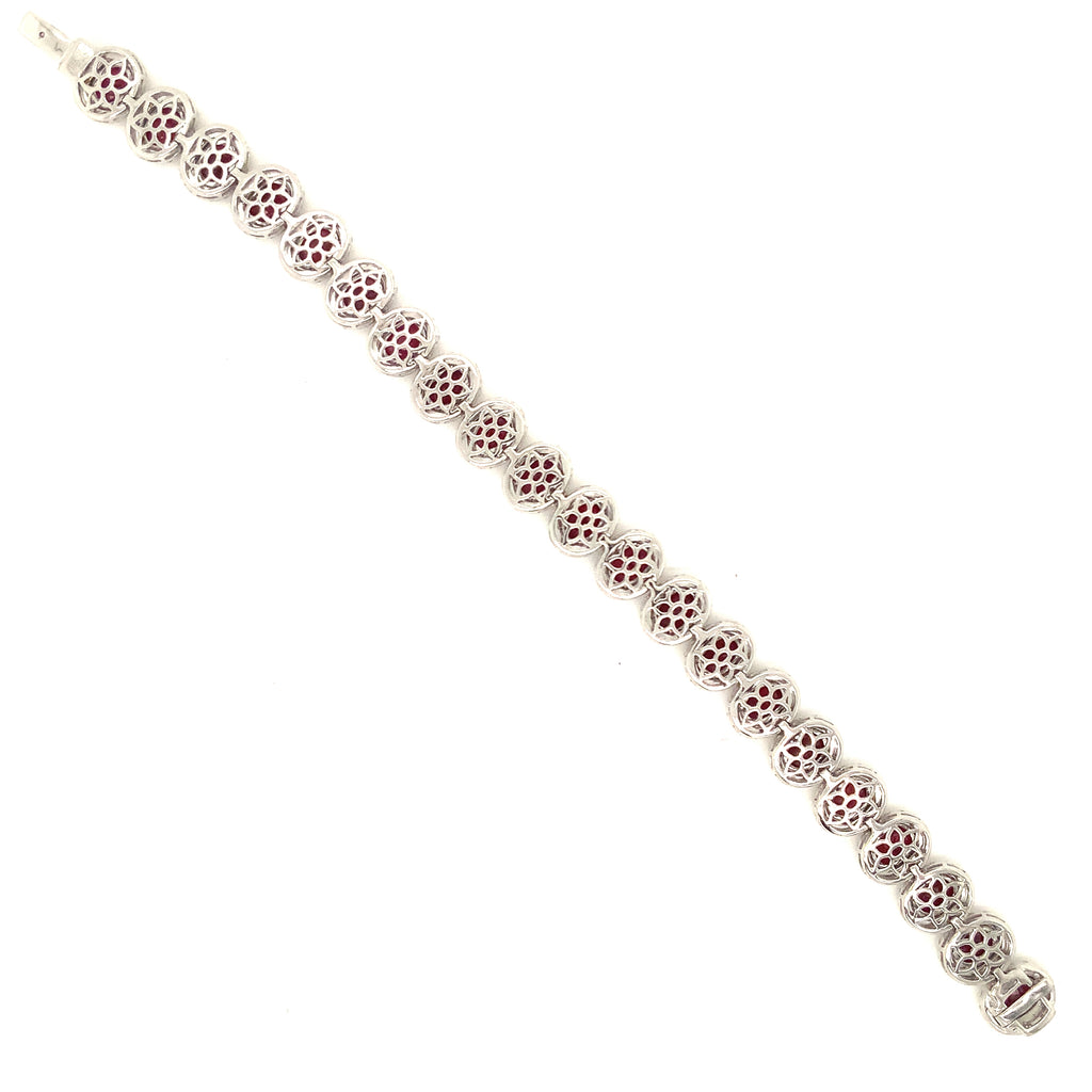 roman + jules oval shape natural  ruby and diamond bracelet set in 18k white gold