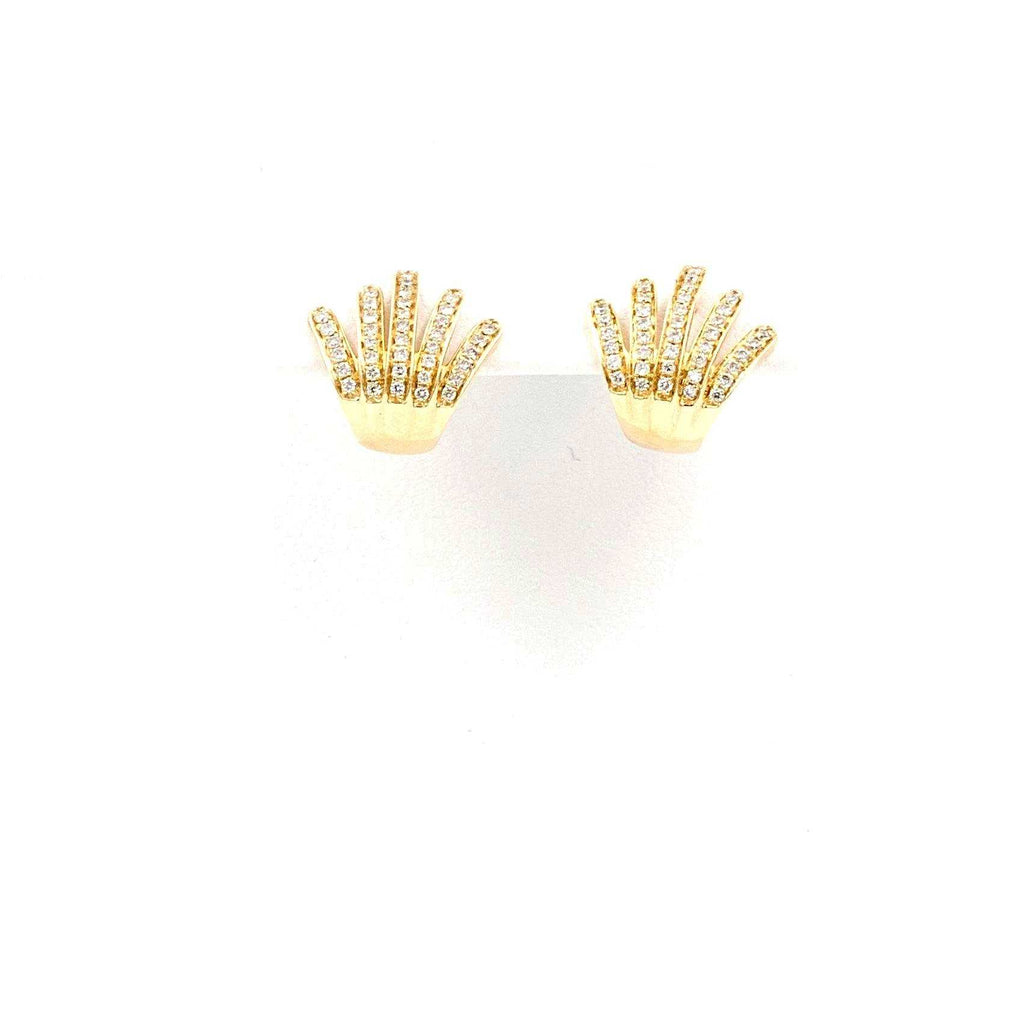gold crown diamond paved earrings cuff 14k yellow gold