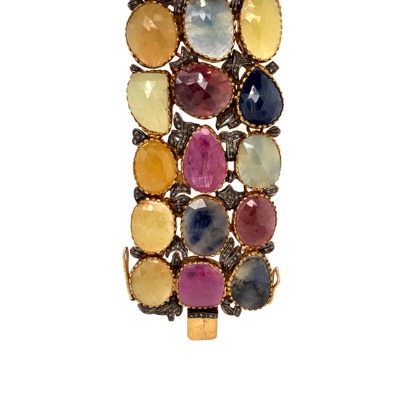 sterling silver gold vermeil  multi-colored sapphire and diamond statement bracelet