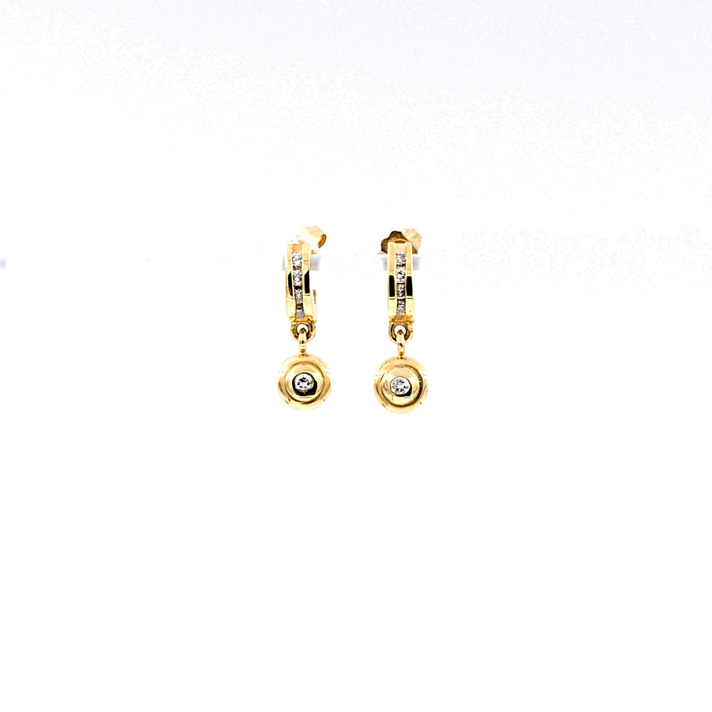 diamond bezel drop pierced earrings 0.10ctw 14k yellow gold