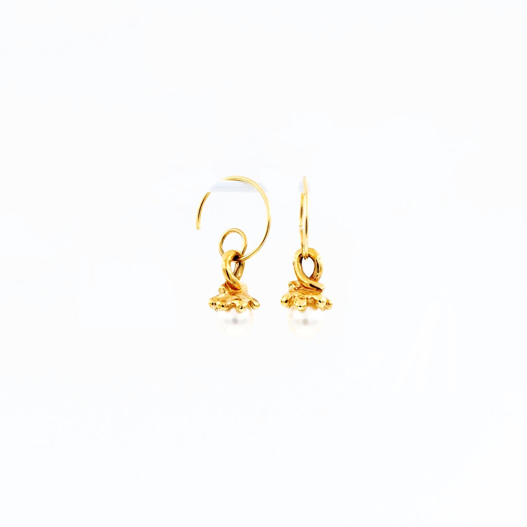 White Fresh Water Pearl Spiral Hoop Dangle Earring 14K Yellow Gold | Blacy's Fine Jewelers