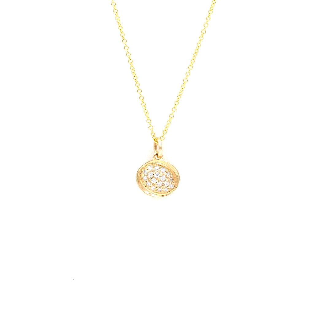 petite oval pavée diamond pendant in 14k yellow gold 10 round brilliant diamonds  0.14ctw