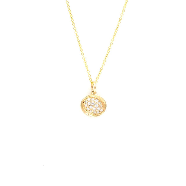 petite oval pavée diamond pendant in 14k yellow gold 10 round brilliant diamonds  0.14ctw