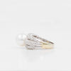 white cultured south sea pearl and diamond ring triple split shank design 18k white gold