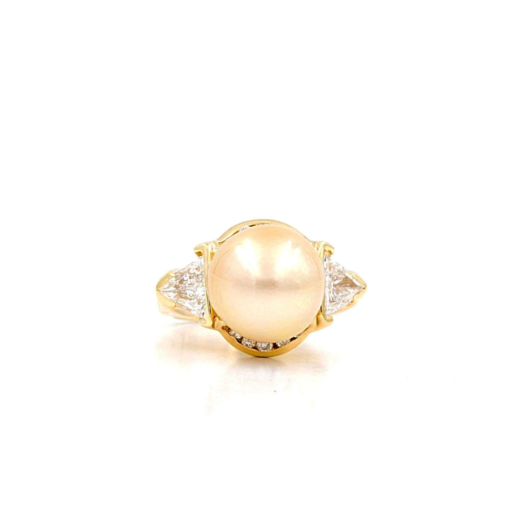 custom one of a kind golden yellow south sea pearl and trillion diamond ring 18k yellow gold