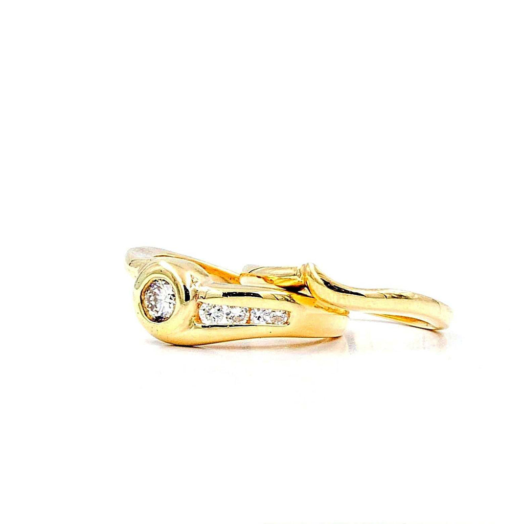 wedding set with band 14k yellow gold 1 round brilliant diamond equals .44 side diamonds equals .20tw