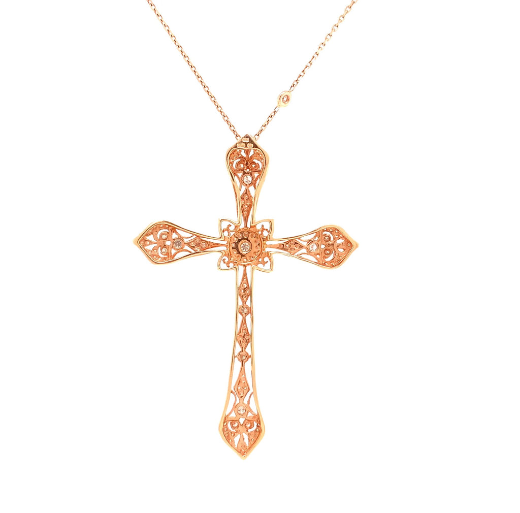 ornate filigree statement diamond cross in 18 kt rose gold. 0.75 cts t.w.