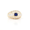 blue sapphire and paved and baguette cut diamond ring 14 kt yellow gold 2.75 cts tw