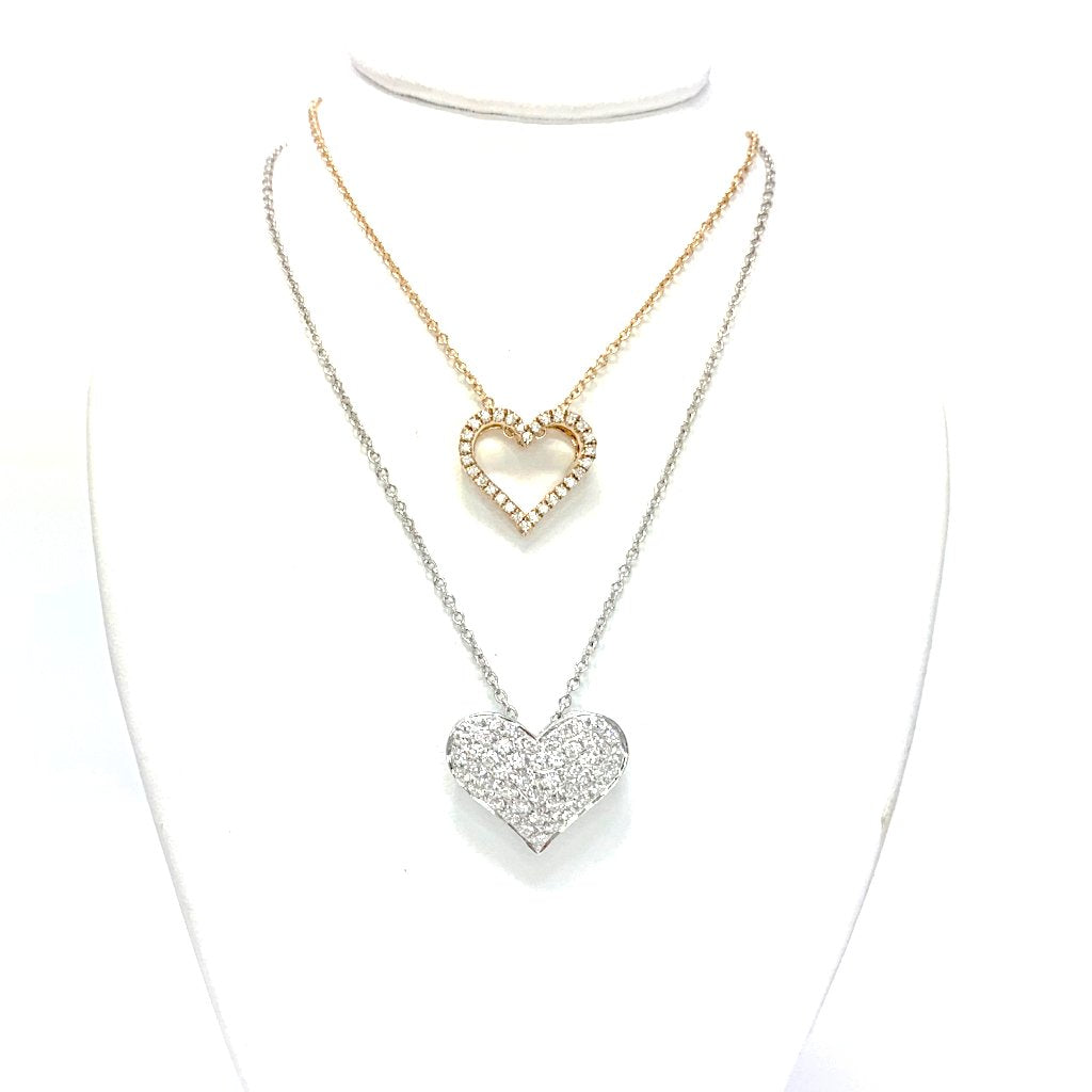 diamond pavée heart necklace 48 round brilliant diamonds equals to .50 ctw 18k white, rose & yellow gold