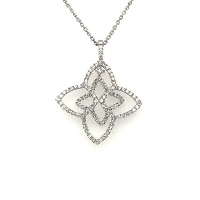 star shaped diamond pendant with articulating center 112 round brilliant diamonds equals 1.58ctw 14k white gold