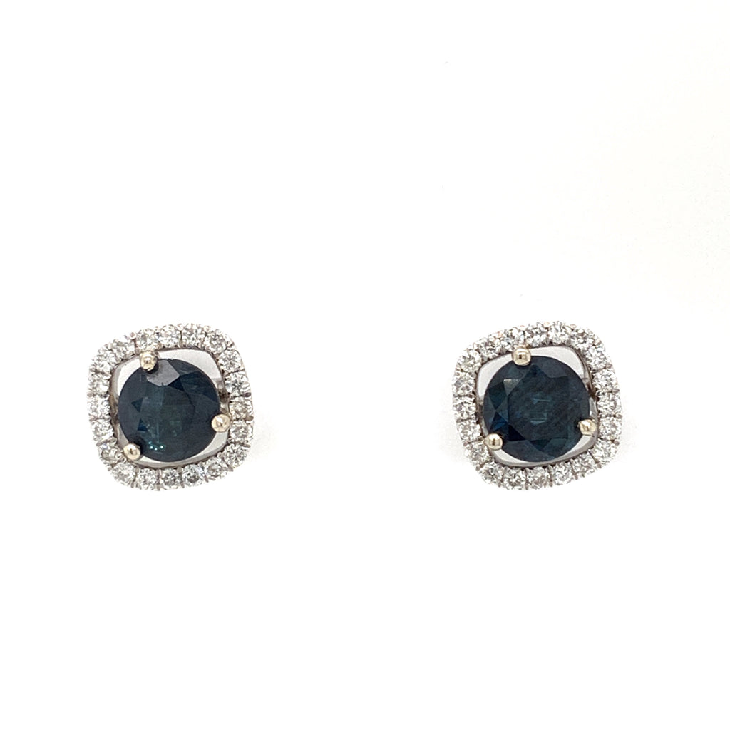 blue sapphire post and diamond earring jackets in 14 kt white gold.