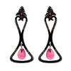 oxidized silver briolette ruby and black diamond lavalier  drop earring