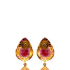oxidized sterling silver and gold vermeil double teardrop pink sapphire and ruby slice earring