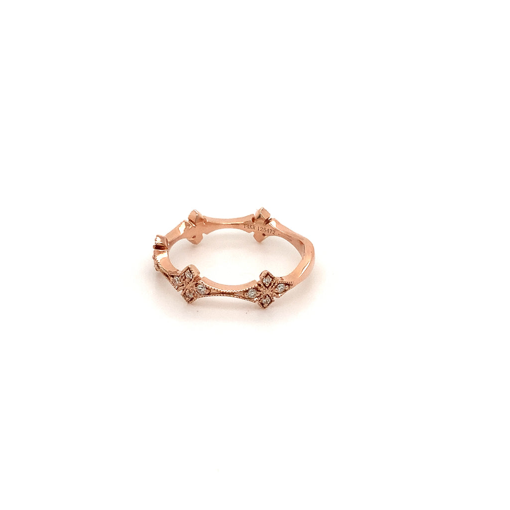 stackable fancy beaded avril  shaped diamond band set  in 14 kt rose gold.