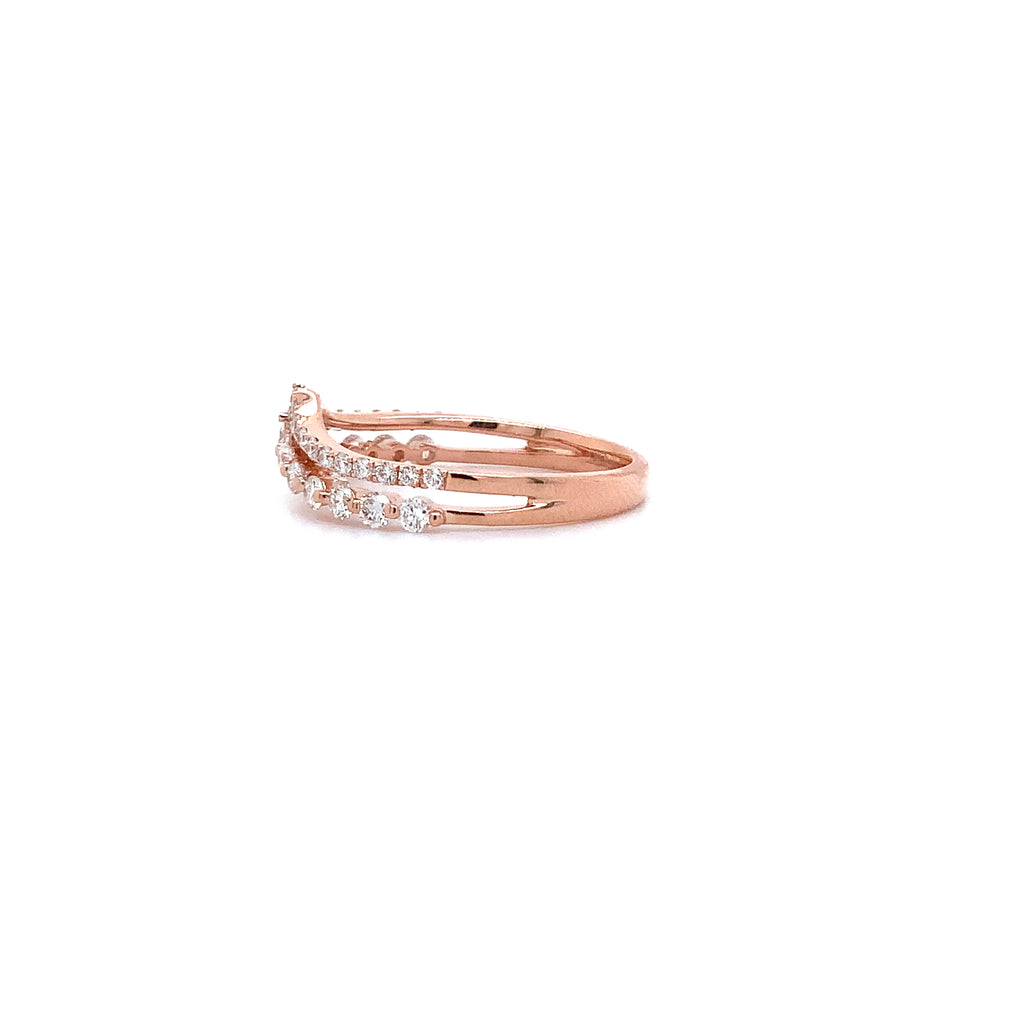 two row "v" shaped diamond stackable band set in 14 kt rose gold