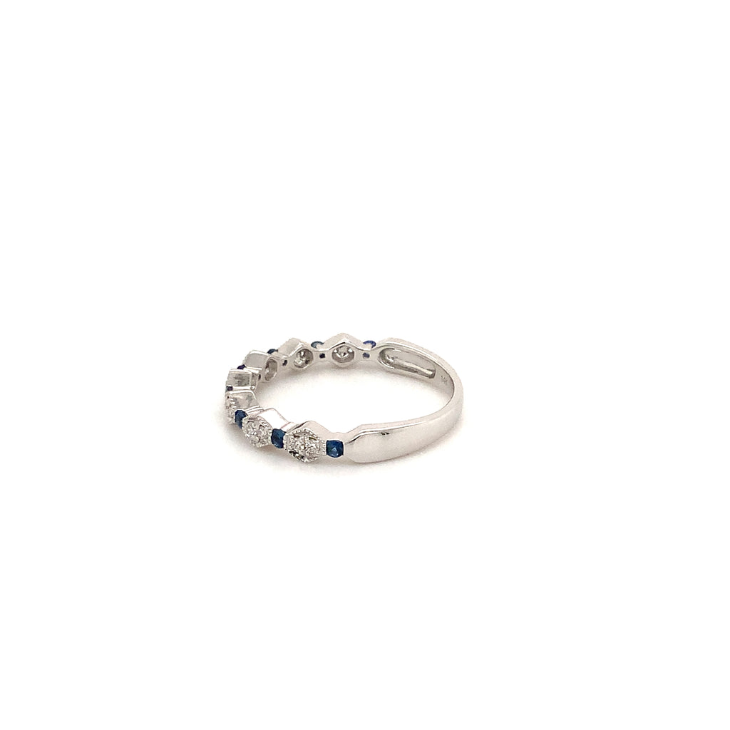 vintage inspired stackable sapphire and diamond band set in 14k white gold