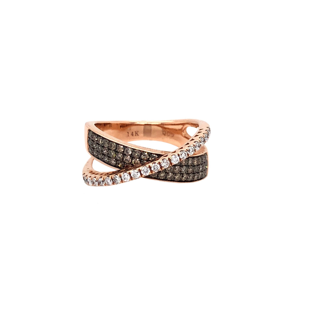 chocolate and white diamond rose gold ring 14 kt rose gold 0.79 ctw