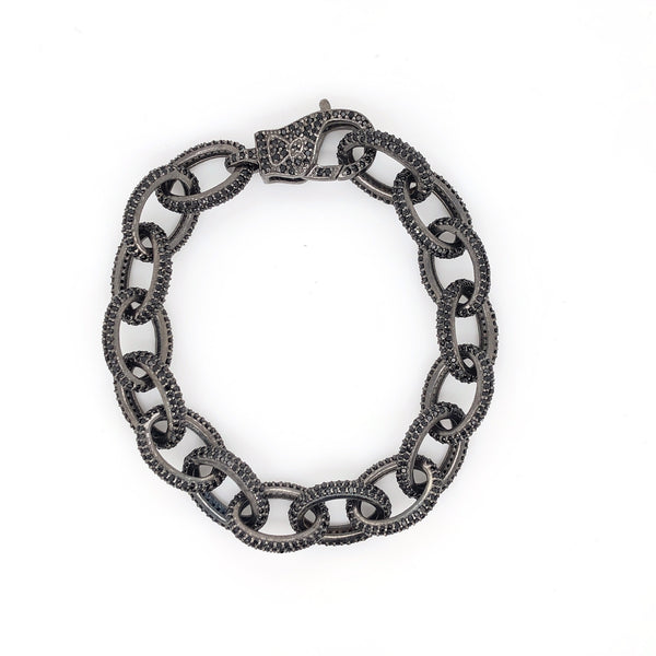 black diamond oval link lobster clasp diamond paved bracelet 8.00 ctw oxidized sterling silver
