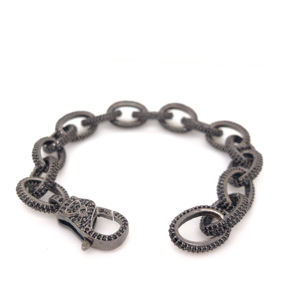 black diamond oval link lobster clasp diamond paved bracelet 8.00 ctw oxidized sterling silver