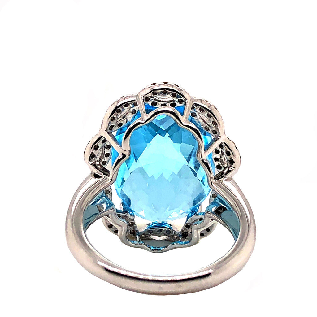 Oval Blue Topaz 11.20ctw, White and Chocolate Colored Diamond .50ctw 14K White Gold Women's Ring | Blacy's Fine Jewelers