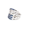 blue and white sapphire diamond floral band design set in 18 kt white gold