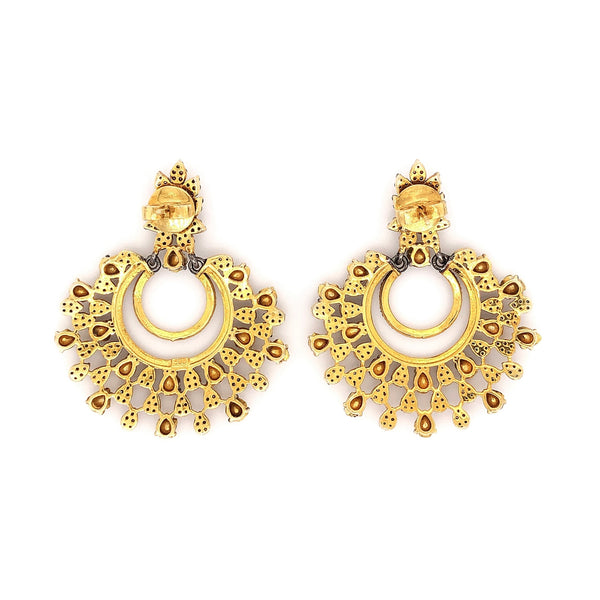 polki diamond chandelier salt and pepper earrings 4.55 ctw sterling silver and gold vermeil