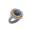 lika behar dylan ring with diamonds equal 0.26ctw and labradorite equal 6.39ctw 24k gold and oxidized sterling silver