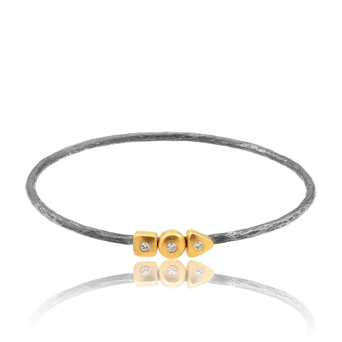 lika behar geometry bracelet square, triangle, and round 24k gold bezels with diamonds .11ctw and oxidized silver