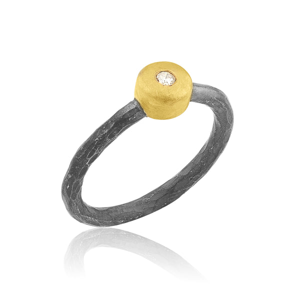 lika behar collection geom ring diamond equals 0.04ctw 24k gold & oxidized silver