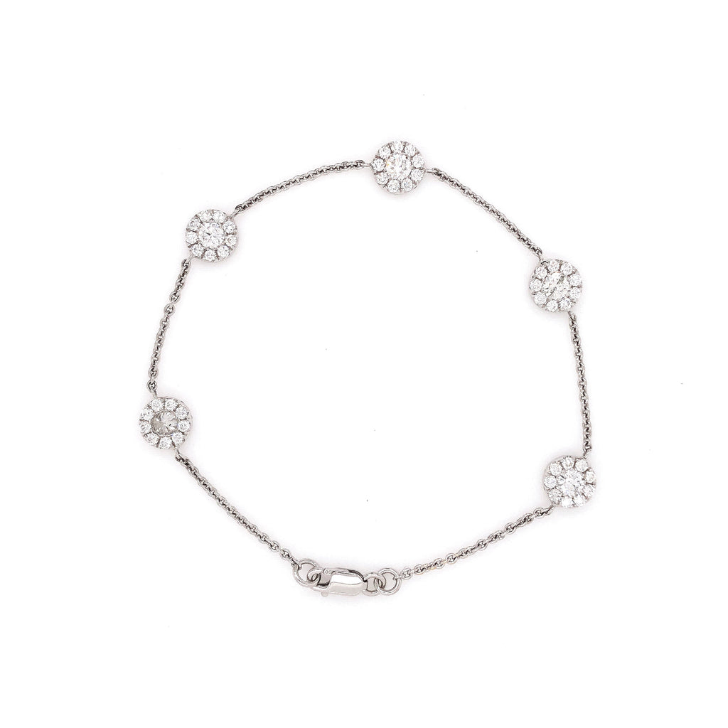 double sided diamond halo chain link bracelet set in 18k white gold 2.29 cts tw