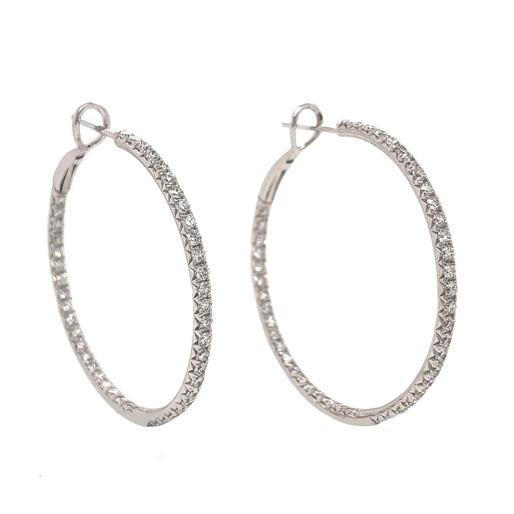 diamond hoop earrings 1.68 cts tw french clip and post 18k white gold