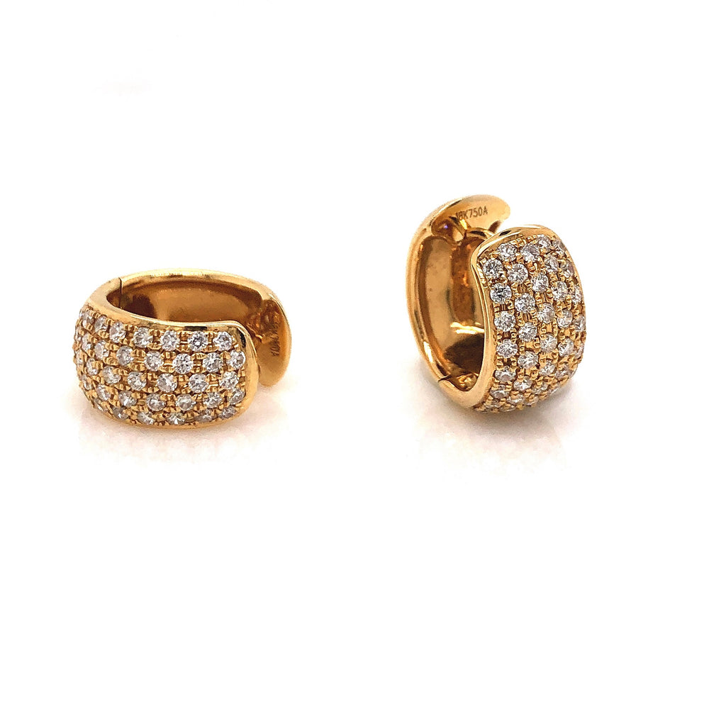 diamond pavée 5 row huggie hoop earrings 18 kt yellow gold 0.89 cts t.w.