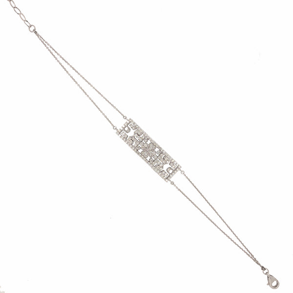 diamond pavée  id floral punched double chain bracelet 1.10 ctw 18k white gold