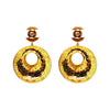 champagne colored diamond paved drop doorknocker earrings in oxidized silver and gold vermeil accents.