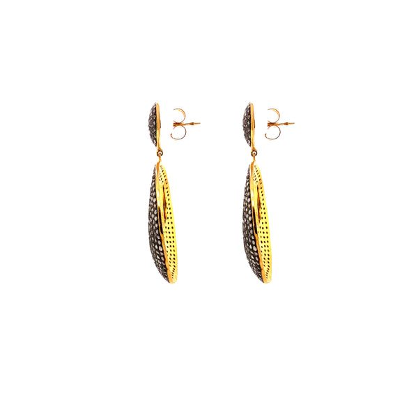 champagne colored diamond paved drop doorknocker earrings in oxidized silver and gold vermeil accents.