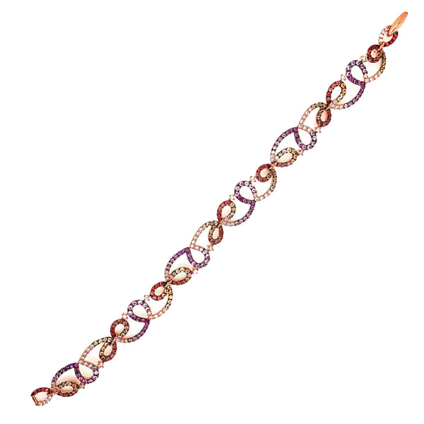 multi colored sapphire and diamond bracelet in 14kt rose gold