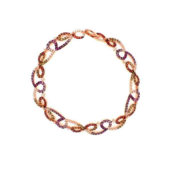 multi colored sapphire and diamond bracelet in 14kt rose gold