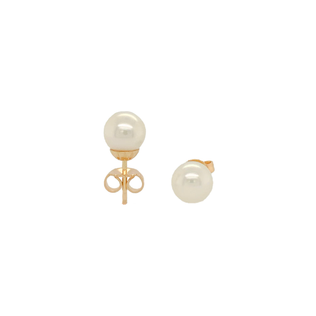 akoya aaa white with silver rose overtone 14k yellow gold post earring
