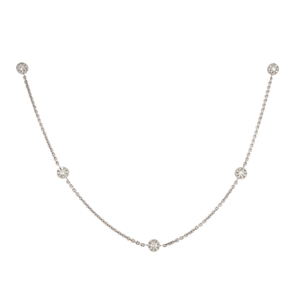 diamond by the yard necklace double sided 18 karat white gold 5 diamond halo 0.62 ctw.