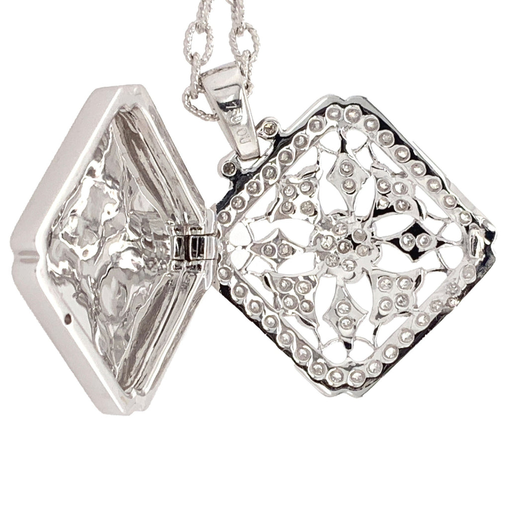 antique filigree diamond locket pendant18k white gold paved 0.51ctw