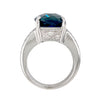 cushion cut super blue topaz and pavée brilliant cut diamond ring 18k white gold