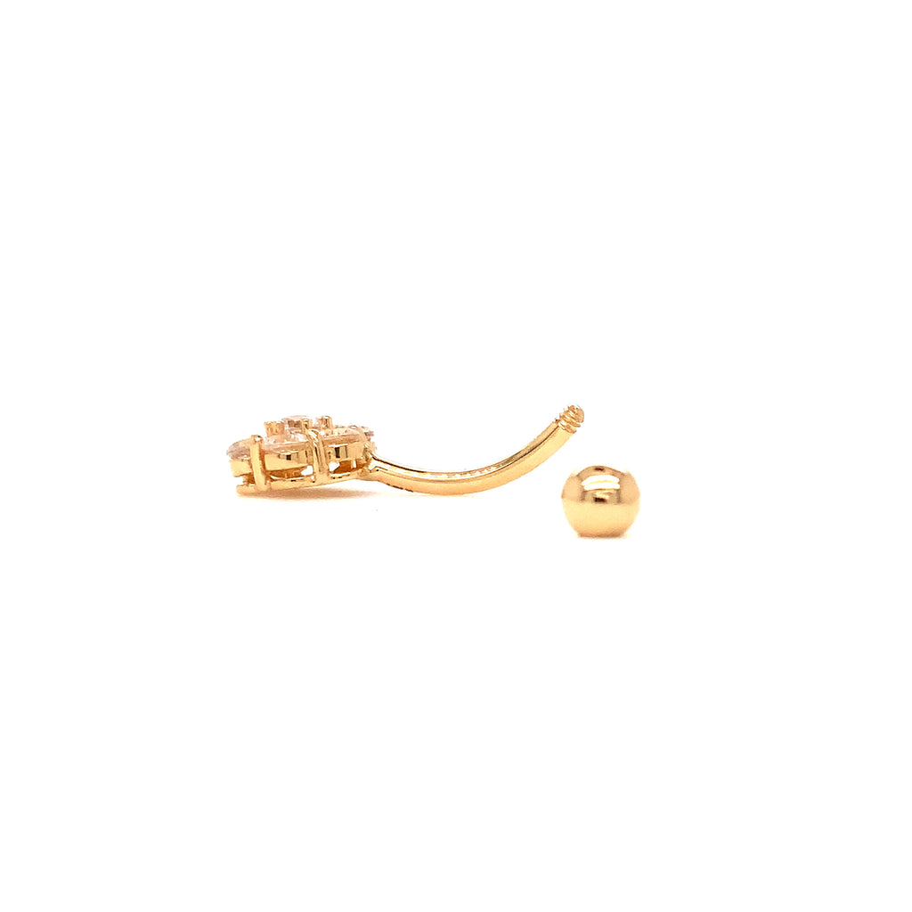 belly button ring in 14 kt yellow gold seven stone cubic zirconia cluster barbell piercing